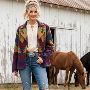 Coldwater Creek Southwestern Aztec Pattern Multicolor Jacket - Size Medium